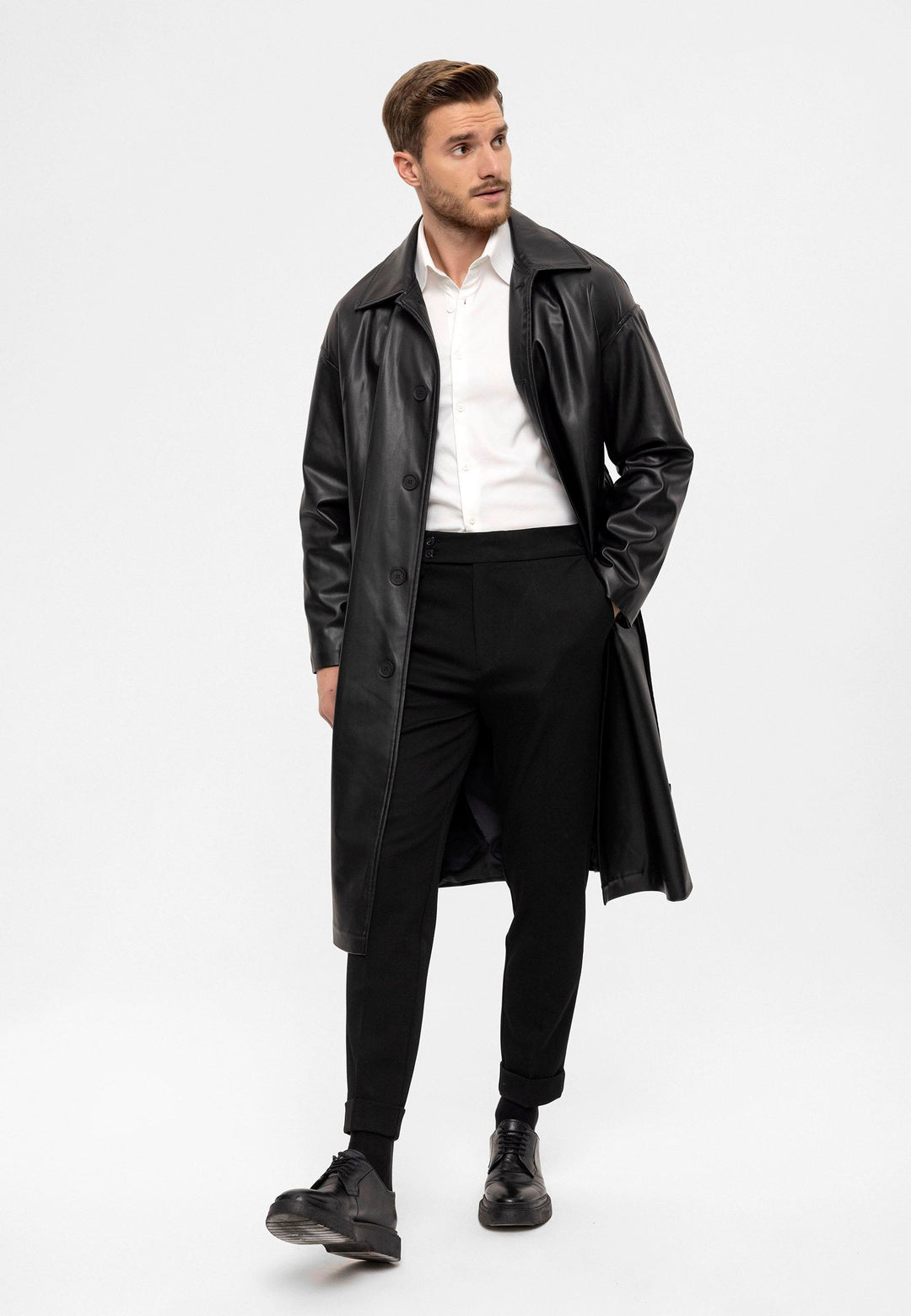 ANT Belt Detailed Faux Leather Trench Coat - Schertz
