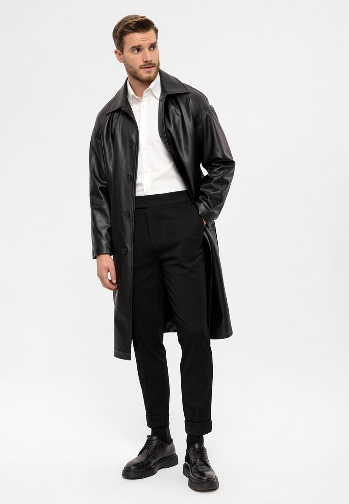 ANT Belt Detailed Faux Leather Trench Coat - Schertz