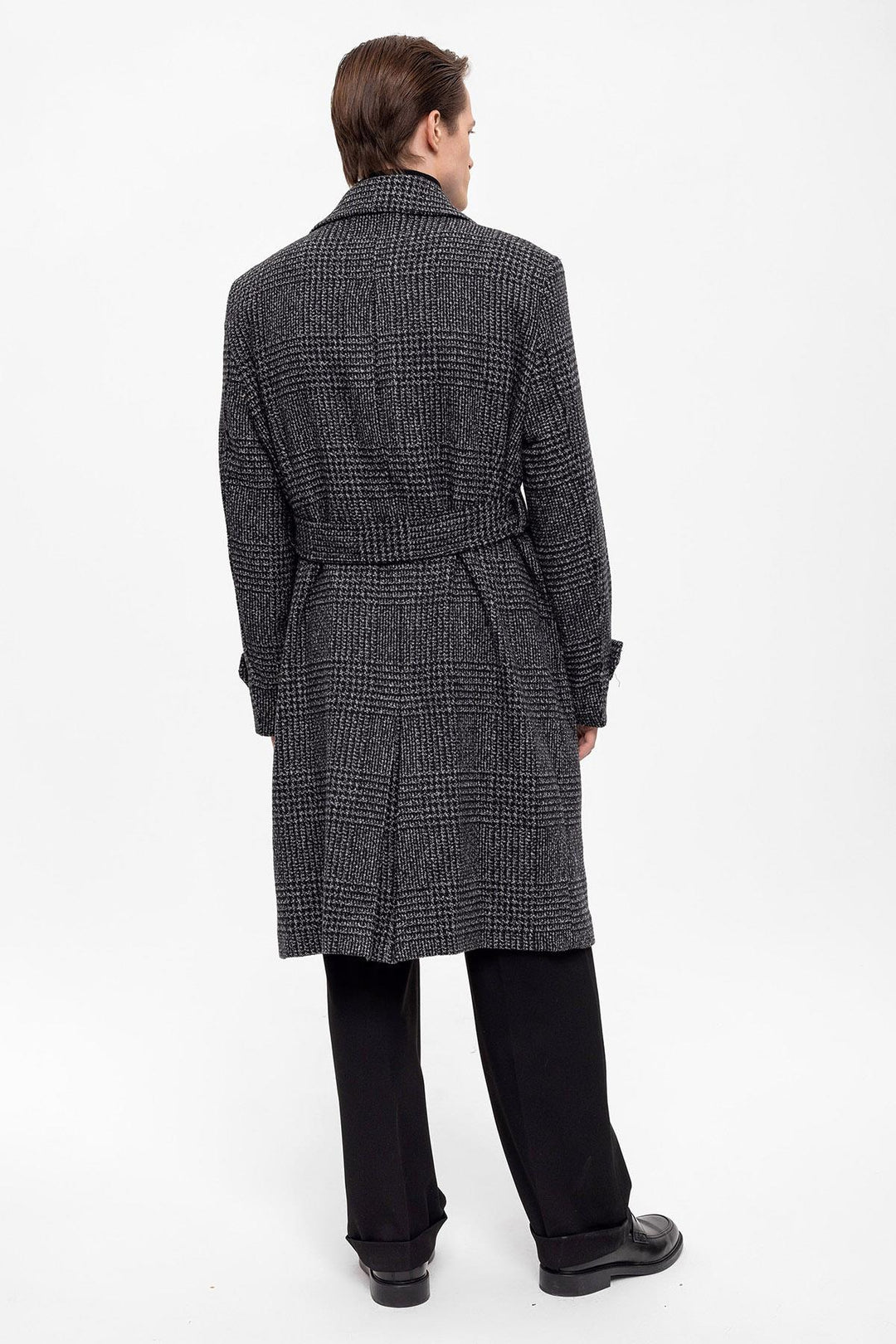 ANT Belted Double Breasted Closure Plaid Men's Coat - Central Coast