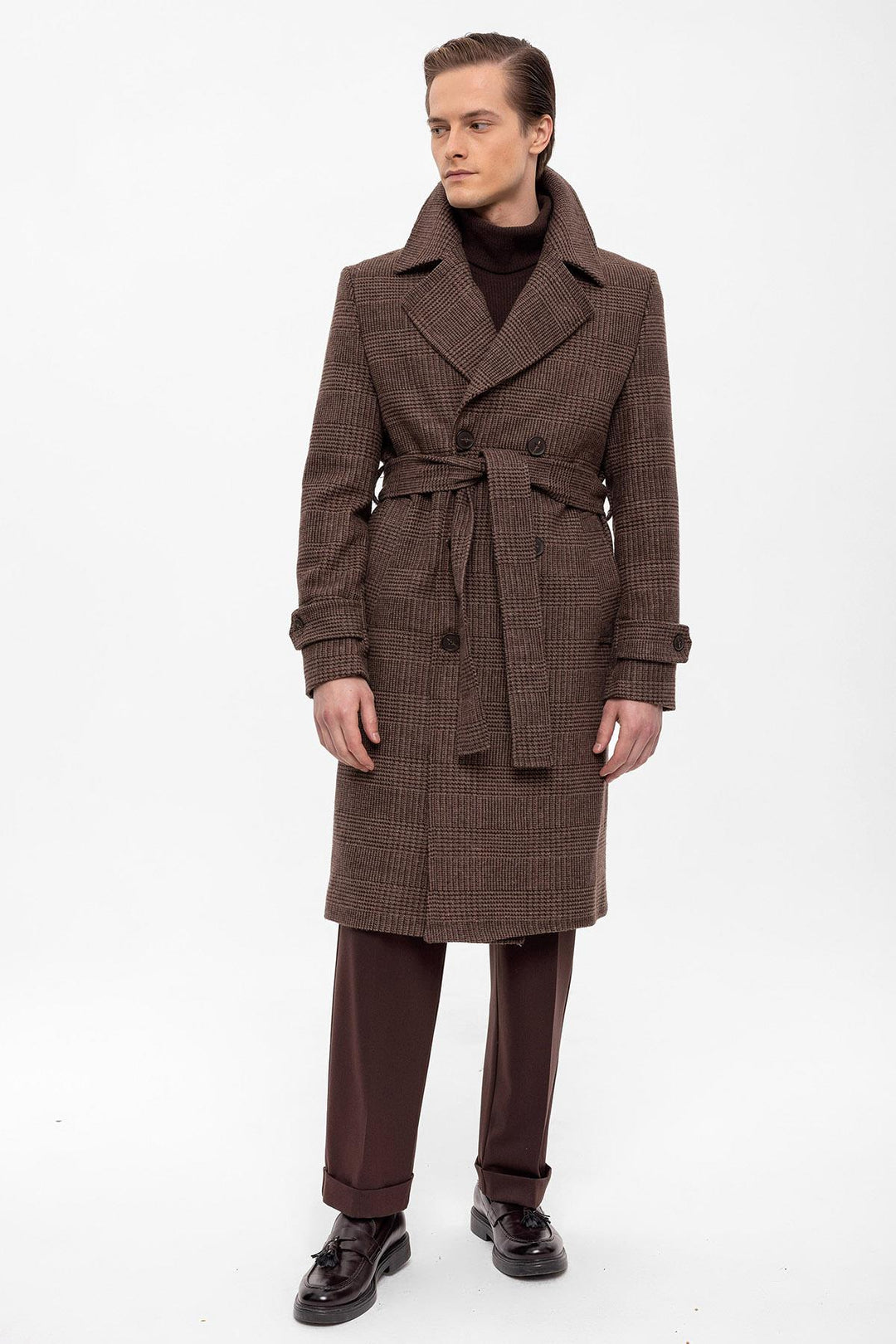 ANT Belted Double Breasted Closure Plaid Men's Coat - Reston