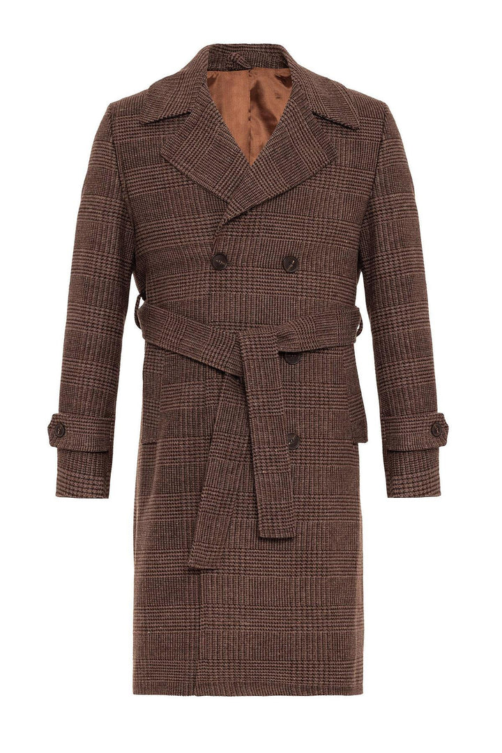 ANT Belted Double Breasted Closure Plaid Men's Coat - Reston