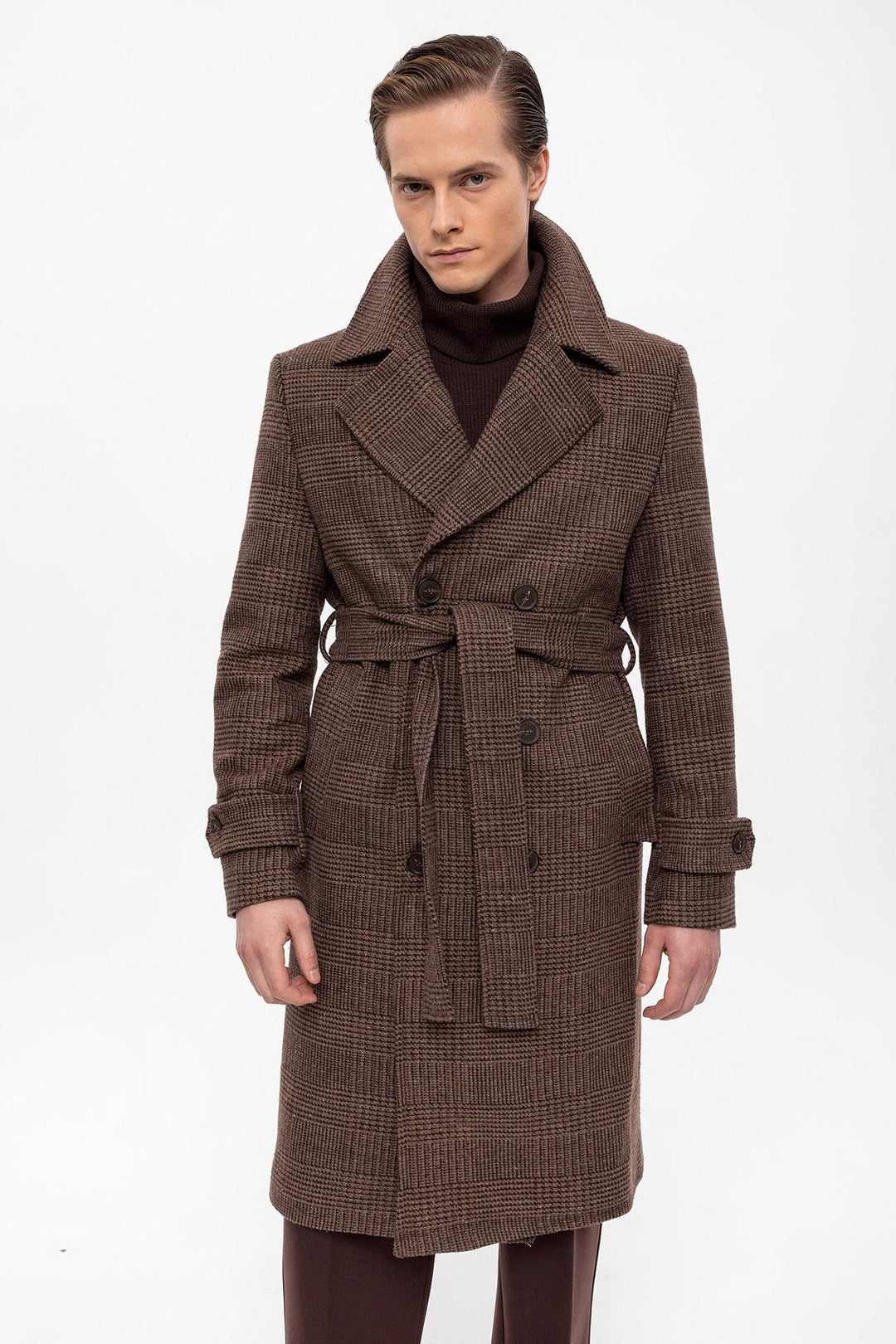 ANT Belted Double Breasted Closure Plaid Men's Coat - Reston