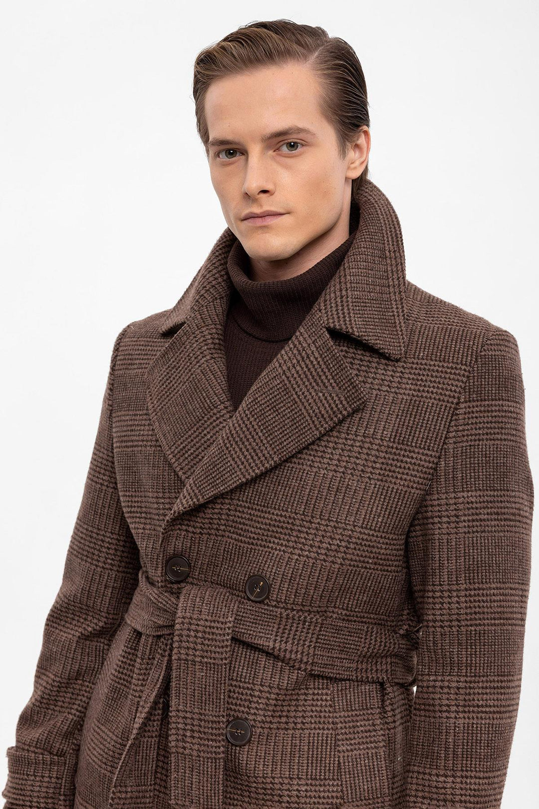 ANT Belted Double Breasted Closure Plaid Men's Coat - Reston