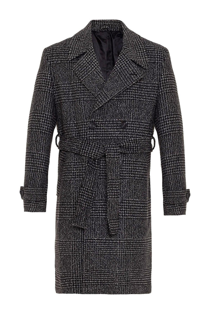 ANT Belted Double Breasted Closure Plaid Men's Coat - Central Coast