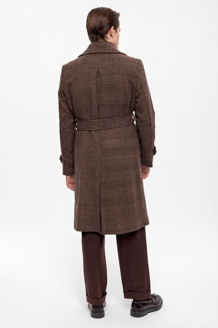 ANT Belted Double Breasted Closure Plaid Men's Coat - Reston