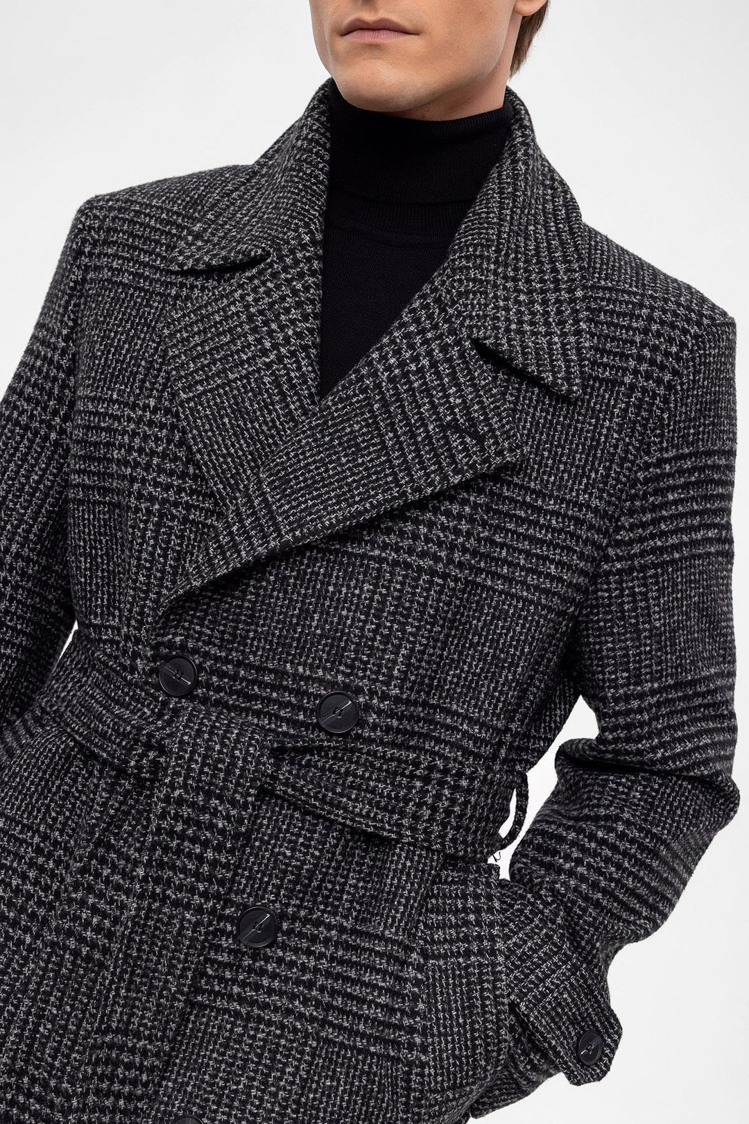 ANT Belted Double Breasted Closure Plaid Men's Coat - Central Coast