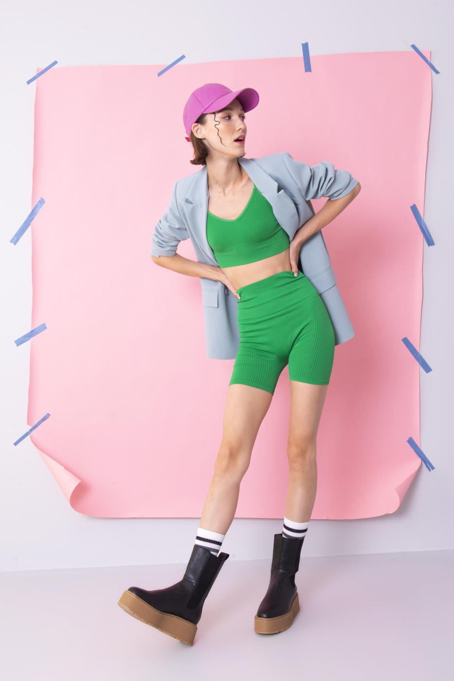 BSL Women Rib Knit Capri Sports Leggings - Mettmann