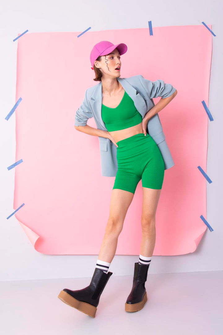 BSL Women Rib Knit Capri Sports Leggings - Mettmann