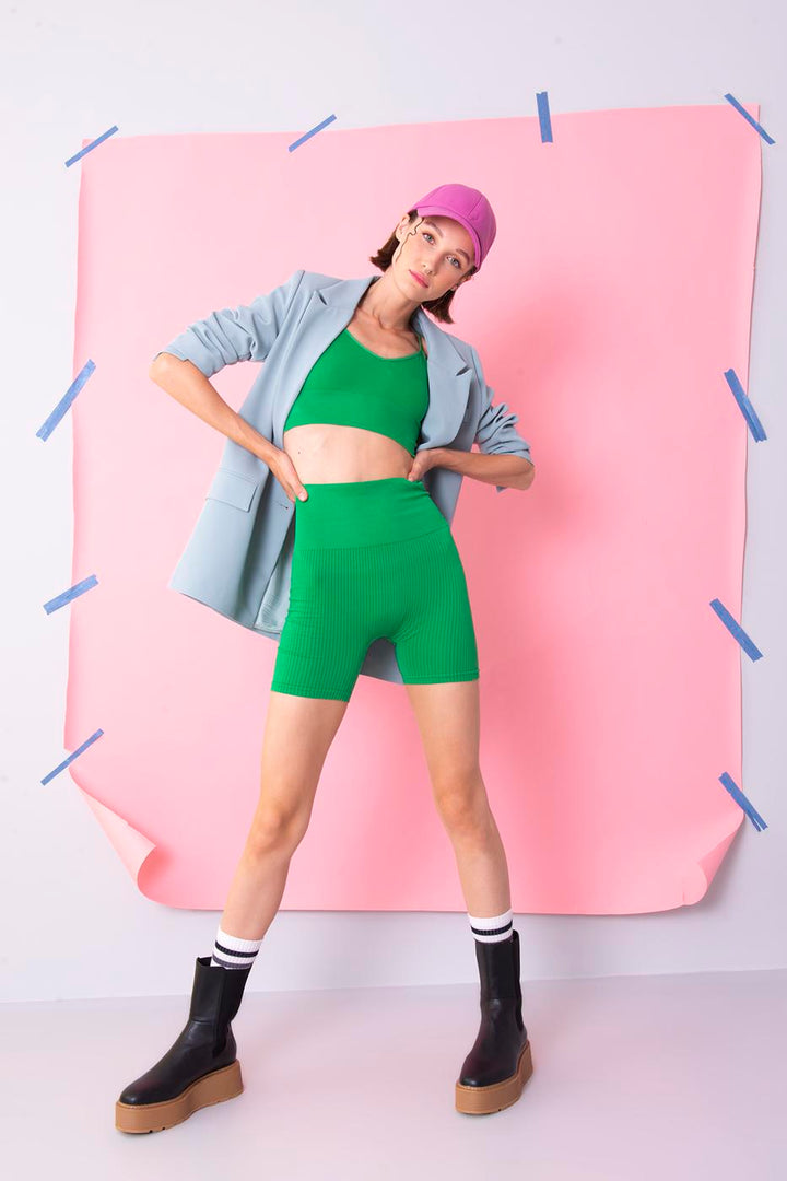 BSL Women Rib Knit Capri Sports Leggings - Mettmann