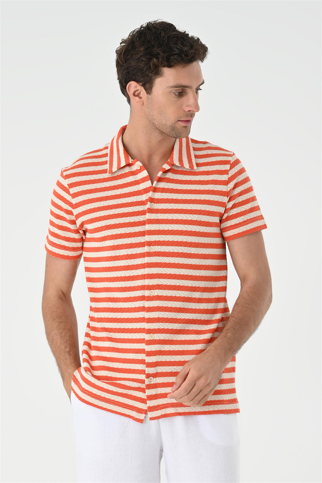 ANT Short Sleeve Striped Men's Knitwear Shirt - Santa Catarina Otzolotepec