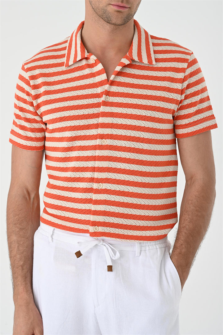ANT Short Sleeve Striped Men's Knitwear Shirt - Santa Catarina Otzolotepec