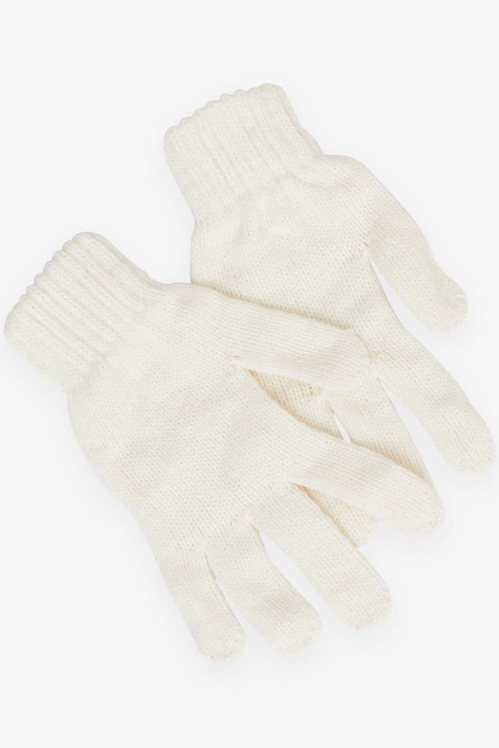 BRE Kitty Girl Child Scarf Hat Set 3 Piece Armored Pom Pom 4-8 Years, Ecru - Hitchin