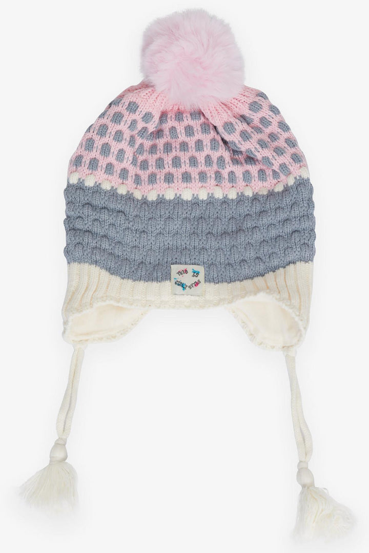 BRE Kitty Girl Child Scarf Hat Set 3 Piece Pom Pom Embroidered 4-8 Years, Gray - Chesterfield