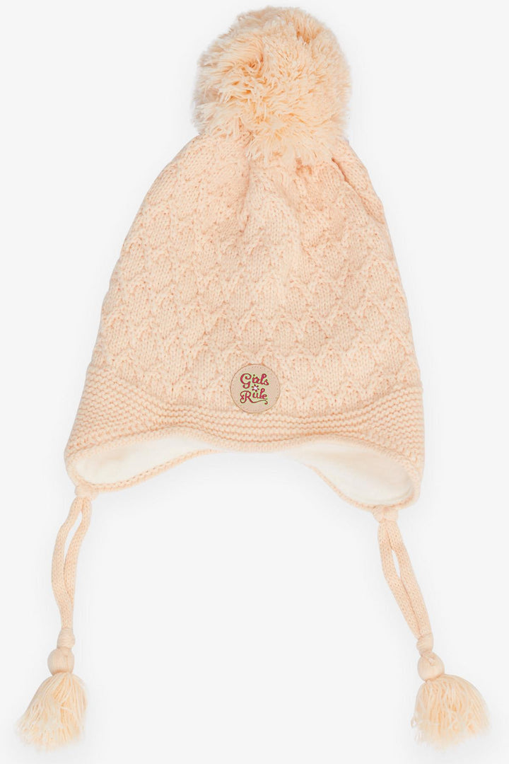 BRE Girls' Scarf Hat Set 3 Piece Armored Pom Pom 4-8 Years, Salmon - Lancaster