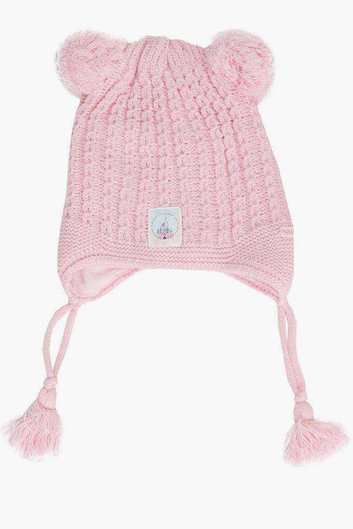 BRE Knitted Girl Child Scarf Hat Set 3 Piece Braided Pom Pom Castle Emblem 4-8 Years, Pink - Delicias