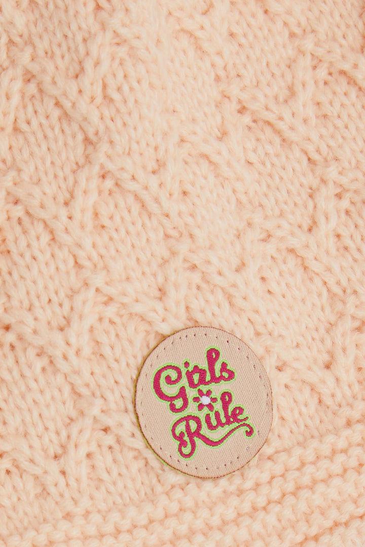 BRE Girls' Scarf Hat Set 3 Piece Armored Pom Pom 4-8 Years, Salmon - Lancaster