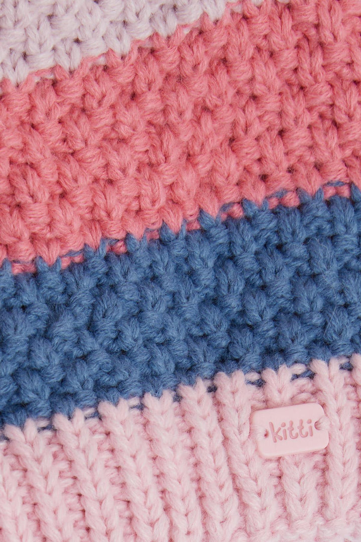 BRE Kitty Girl Child Scarf Hat Set with Crested Pom Pom, 4-8 Years, Pink - Lucerne