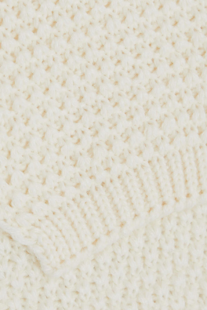 BRE Knitted Girl Child Scarf Hat Set with Crested Pom Pom 4-8 Years, Ecru - Battipaglia