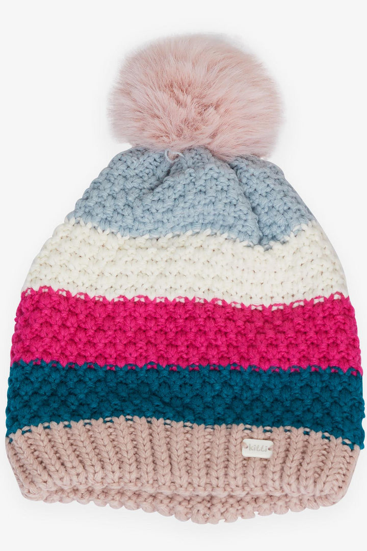 BRE Knitted Girl Child Scarf Hat Set with Crested Pom Pom 4-8 Years, Rose Pink - Châtillon