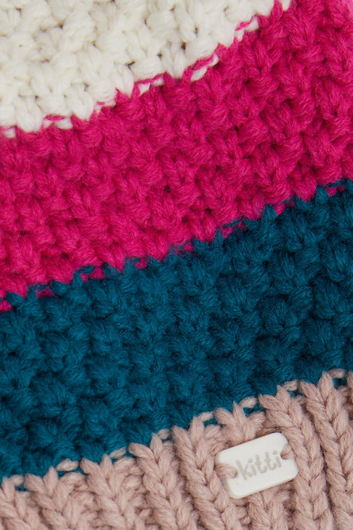 BRE Knitted Girl Child Scarf Hat Set with Crested Pom Pom 4-8 Years, Rose Pink - Châtillon