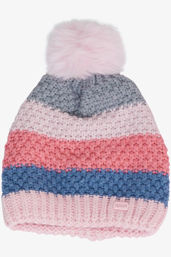 BRE Kitty Girl Child Scarf Hat Set with Crested Pom Pom, 4-8 Years, Pink - Lucerne