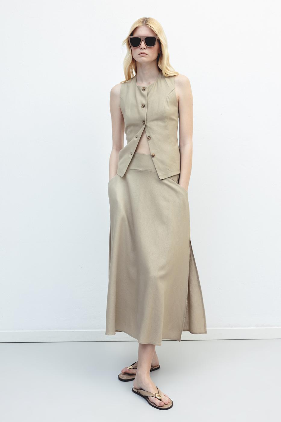 BSL Women Linen Midi Flared Skirt with Bodice - Cwmbran