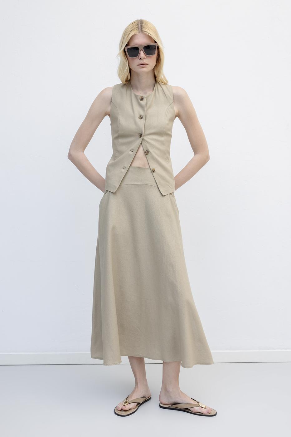 BSL Women Linen Midi Flared Skirt with Bodice - Cwmbran