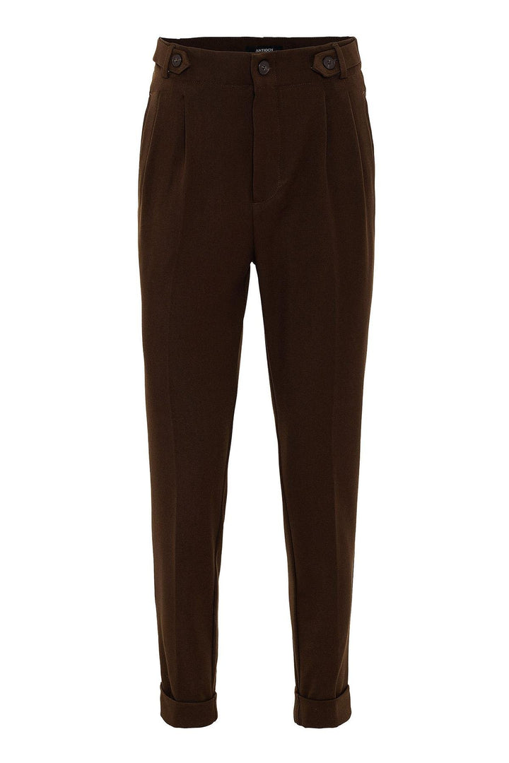 ANT Antioch Village Coffee High Waist (Boyfriend) Pleated Fabric Pants - Gladbeck