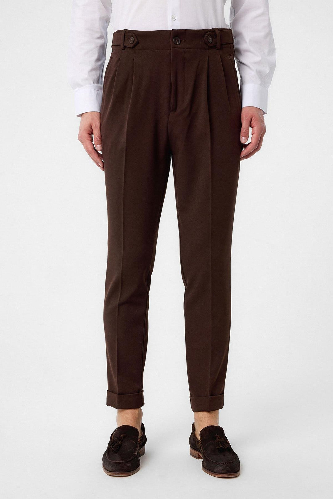 ANT Antioch Village Coffee High Waist (Boyfriend) Pleated Fabric Pants - Gladbeck