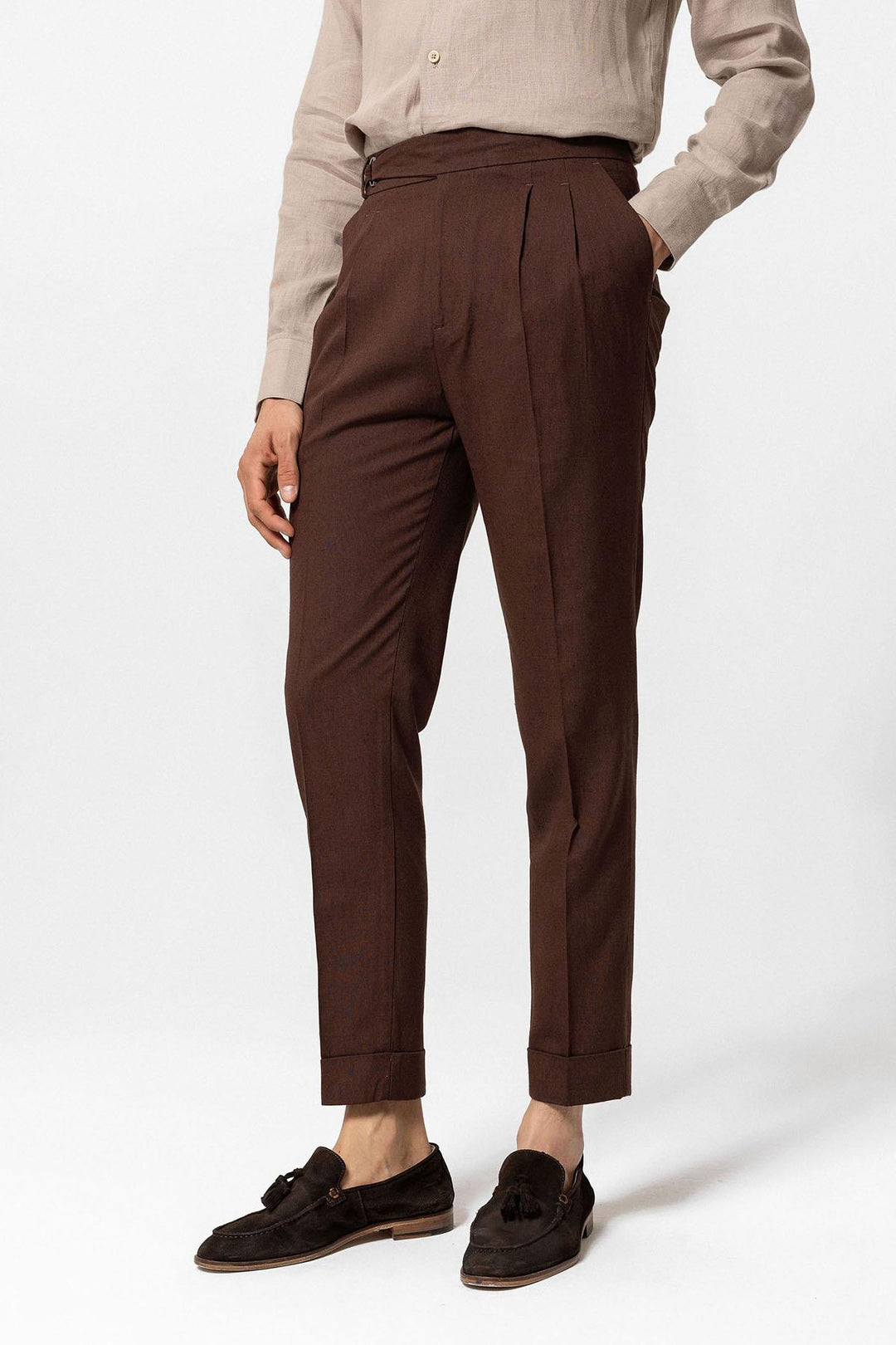 ANT High Waist Linen Blend Pleated Men's Trousers - Tucker