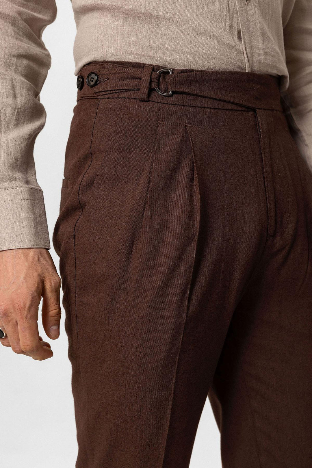 ANT High Waist Linen Blend Pleated Men's Trousers - Tucker