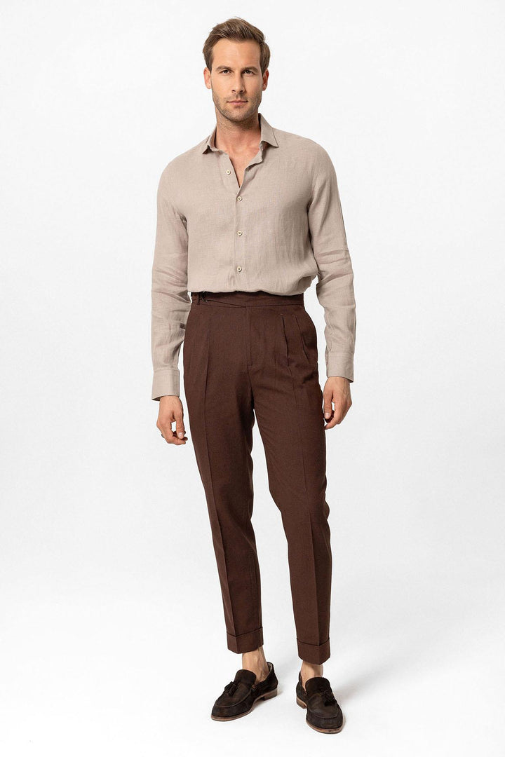 ANT High Waist Linen Blend Pleated Men's Trousers - Tucker