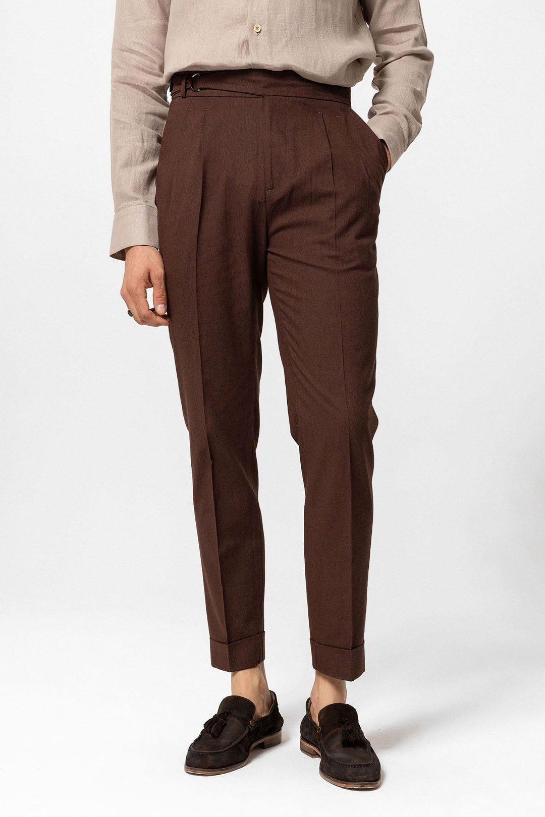 ANT High Waist Linen Blend Pleated Men's Trousers - Tucker
