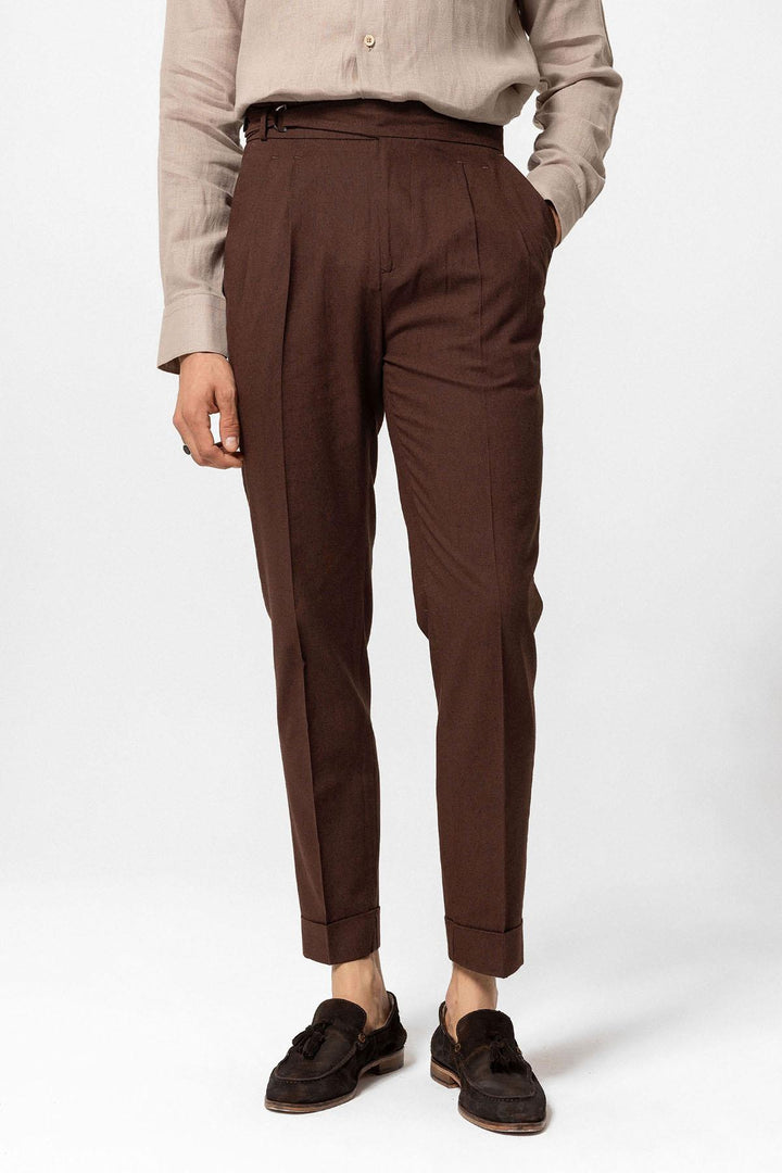 ANT High Waist Linen Blend Pleated Men's Trousers - Tucker
