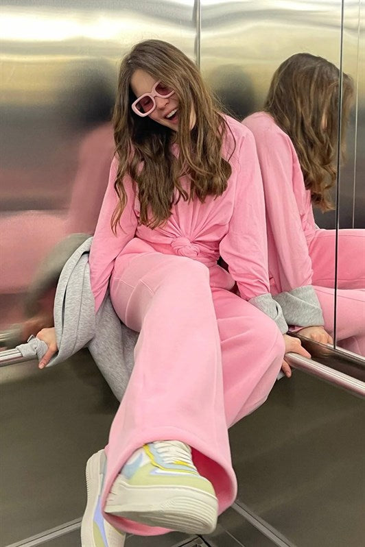 MDX Pink Basic Bicycle Neck Women's Sweatshirt MG1676 - Dresden