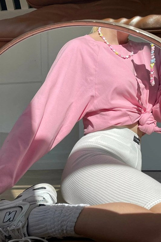 MDX Pink Basic Bicycle Neck Women's Sweatshirt MG1676 - Dresden