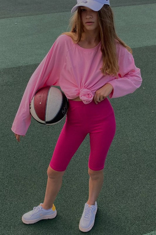 MDX Pink Basic Bicycle Neck Women's Sweatshirt MG1676 - Dresden