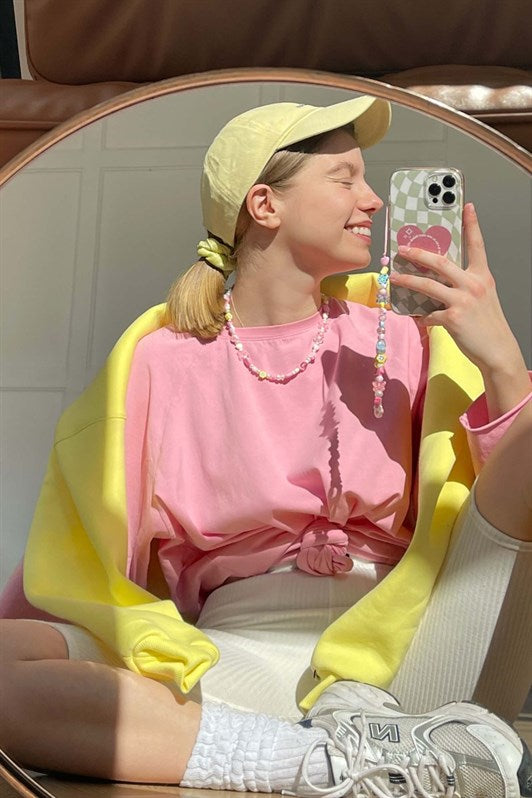 MDX Pink Basic Bicycle Neck Women's Sweatshirt MG1676 - Dresden