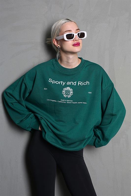 MDX Dark Green Bicycle Print Oversized Women's Sweatshirt MG1577 - Detmold