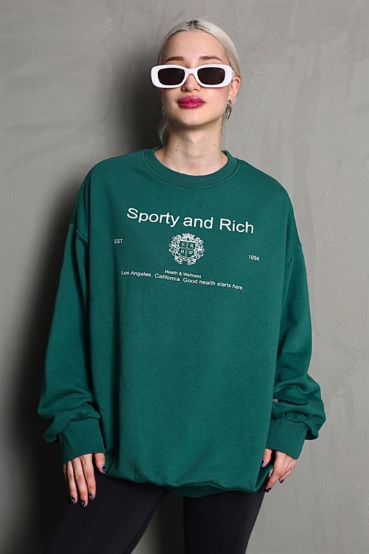 MDX Dark Green Bicycle Print Oversized Women's Sweatshirt MG1577 - Detmold