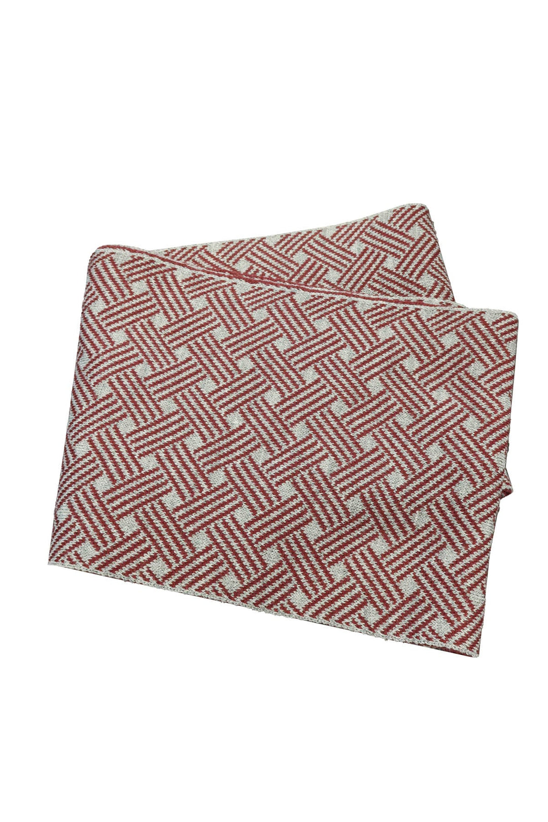 WSS Red and Beige Geometric Patterned Knit Scarf - Ercolano