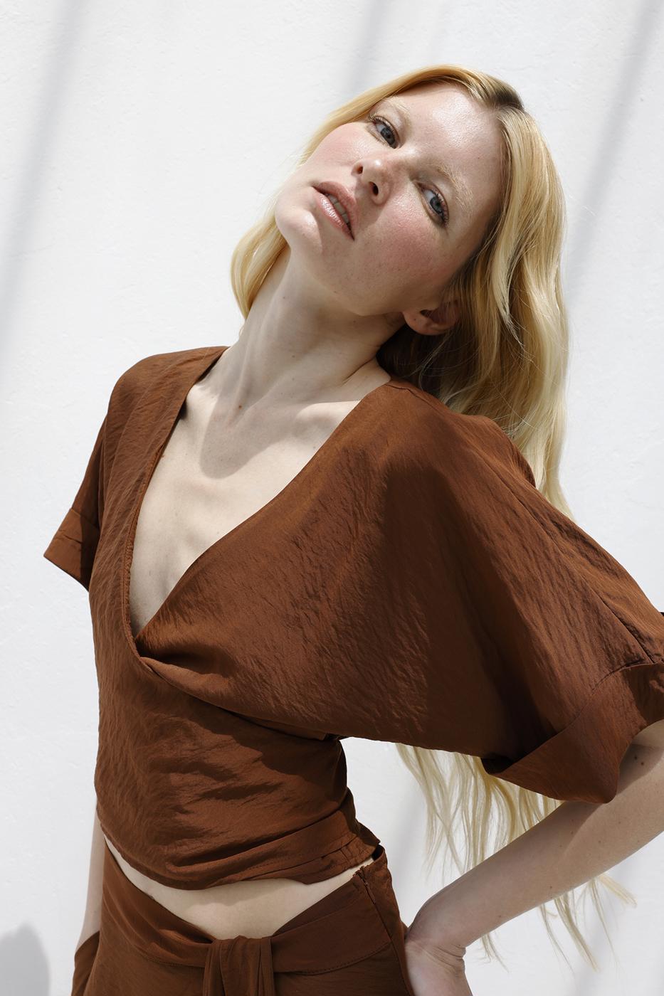 BSL Women Double Breasted Closure Tie Blouse - Miami Beach