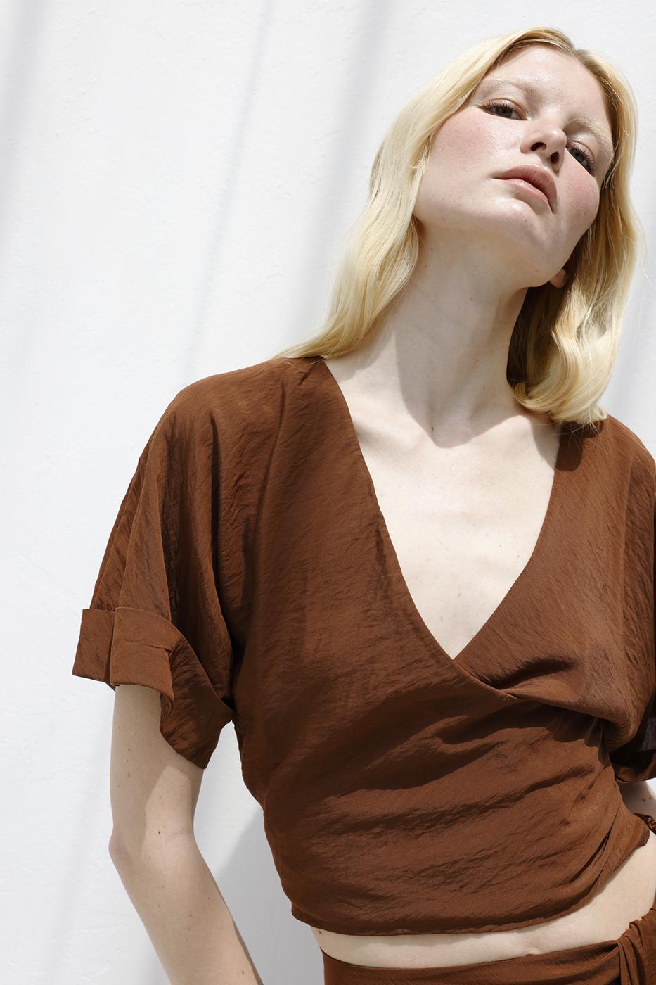 BSL Women Double Breasted Closure Tie Blouse - Miami Beach