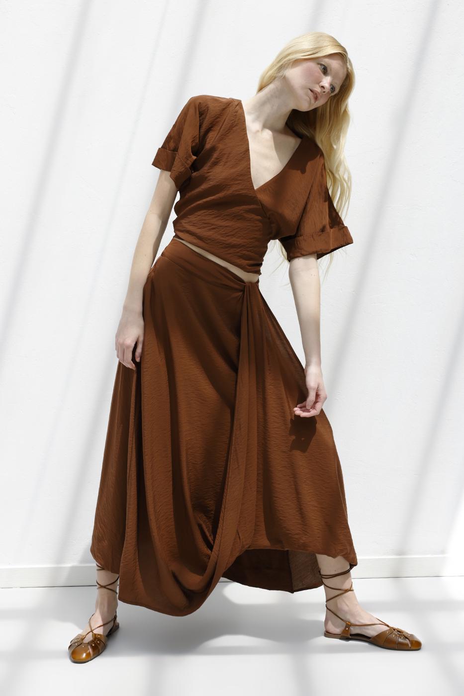 BSL Women Double Breasted Closure Tie Blouse - Miami Beach