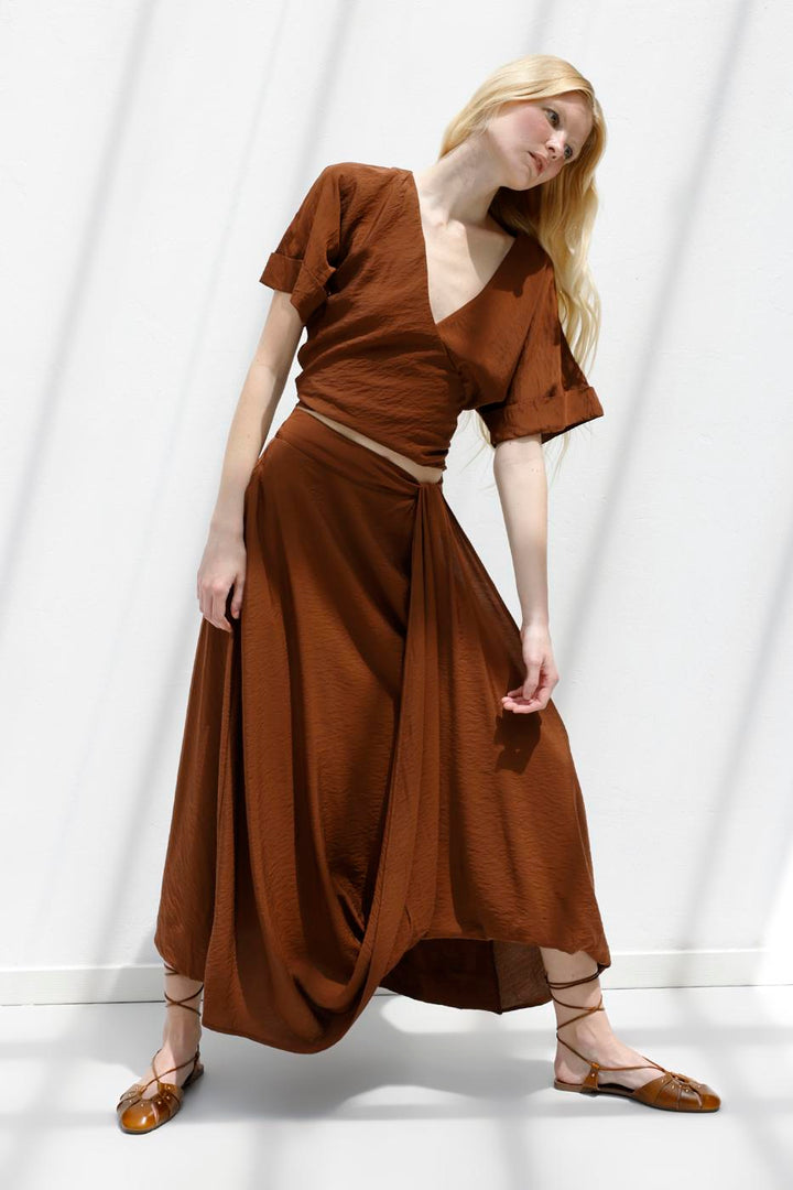 BSL Women Double Breasted Closure Tie Blouse - Miami Beach