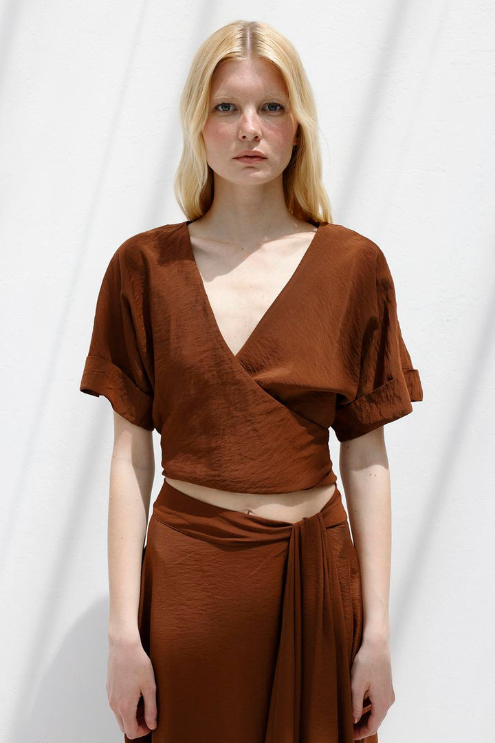 BSL Women Double Breasted Closure Tie Blouse - Miami Beach