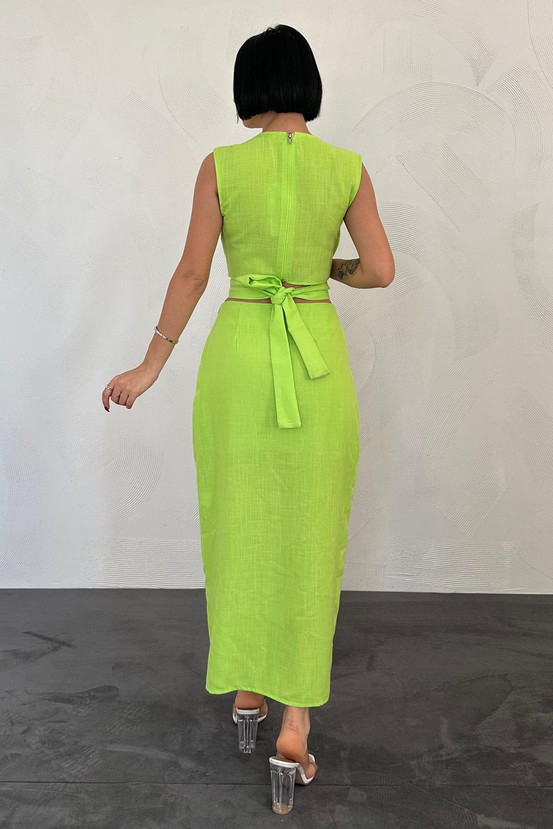 ELS Belted Crop Top and Skirt Set - Green - San Felíu de Llobregat