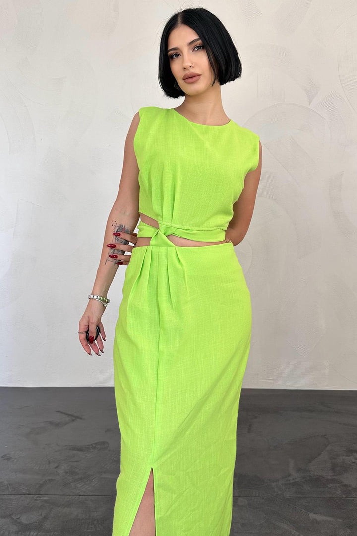 ELS Belted Crop Top and Skirt Set - Green - San Felíu de Llobregat