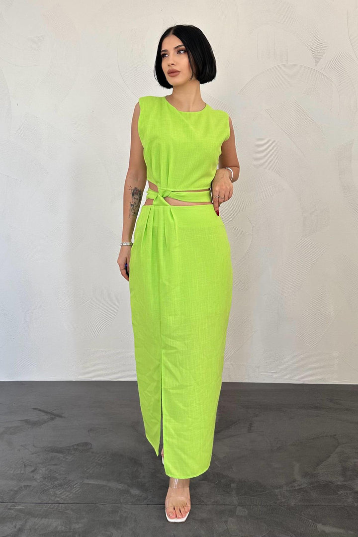 ELS Belted Crop Top and Skirt Set - Green - San Felíu de Llobregat