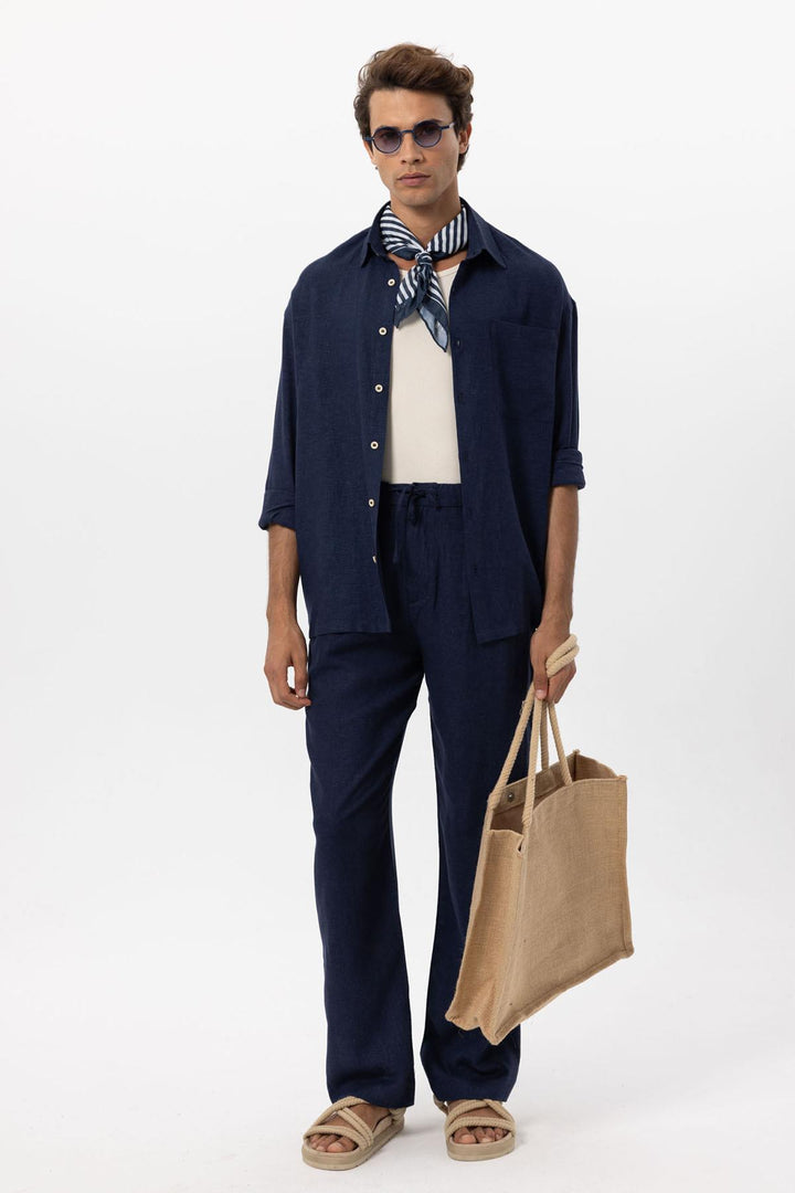 ANT Men's Linen Blend Baggy Pants with Waist Ties - Ciudad Madero